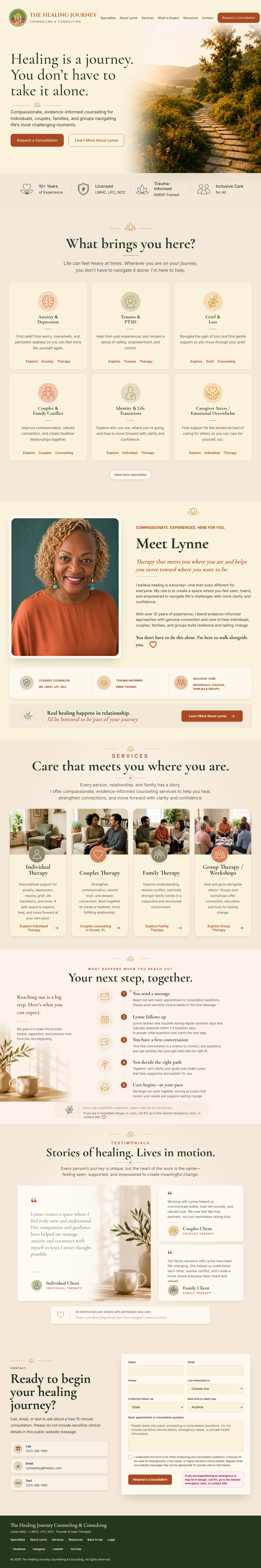 The Healing Journey site after the rebuild, showing the Request a Consultation prompt