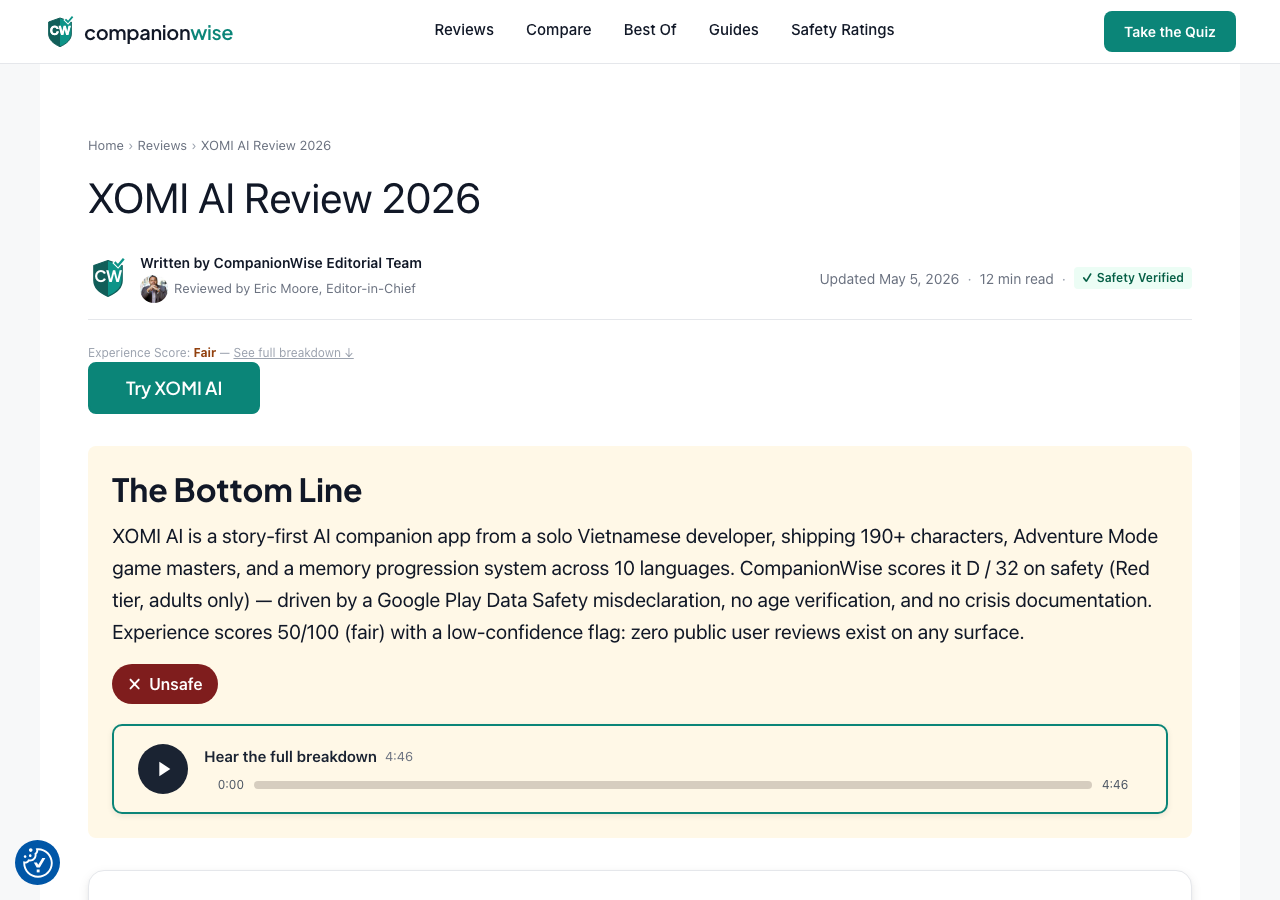 CompanionWise app review page screenshot