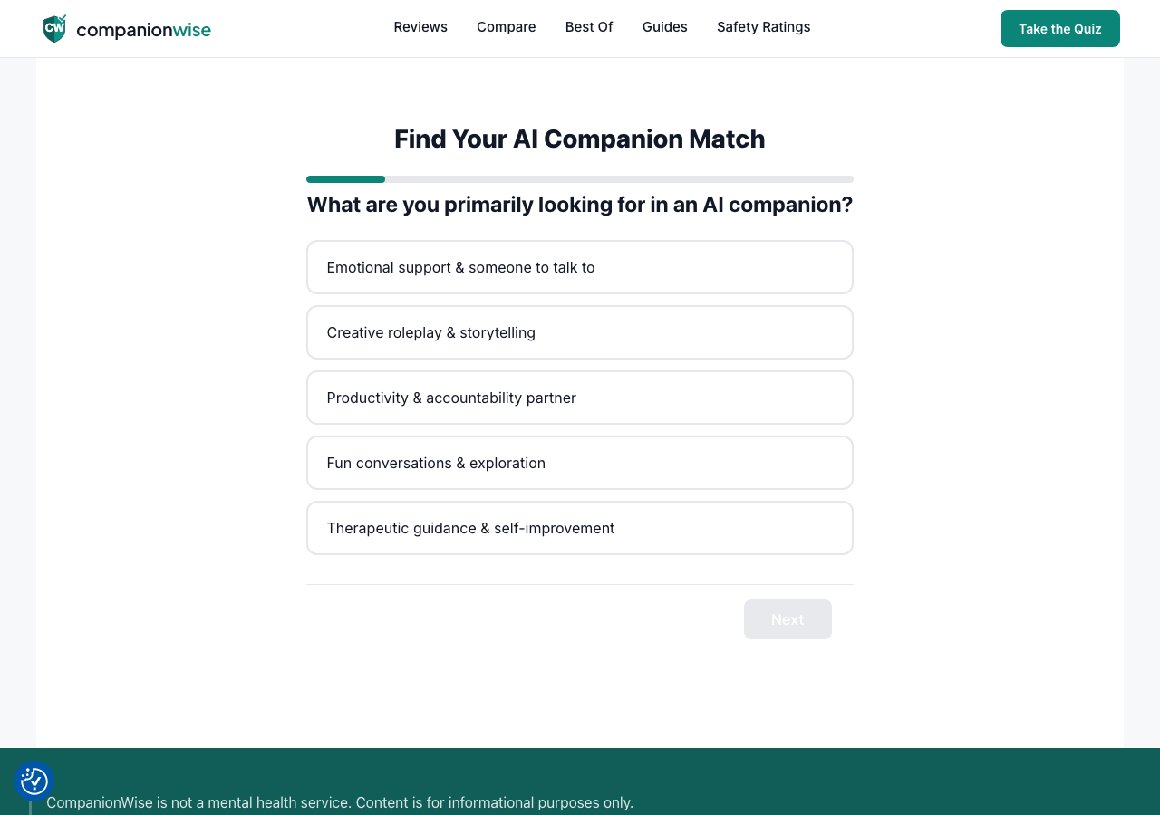 CompanionWise quiz screenshot